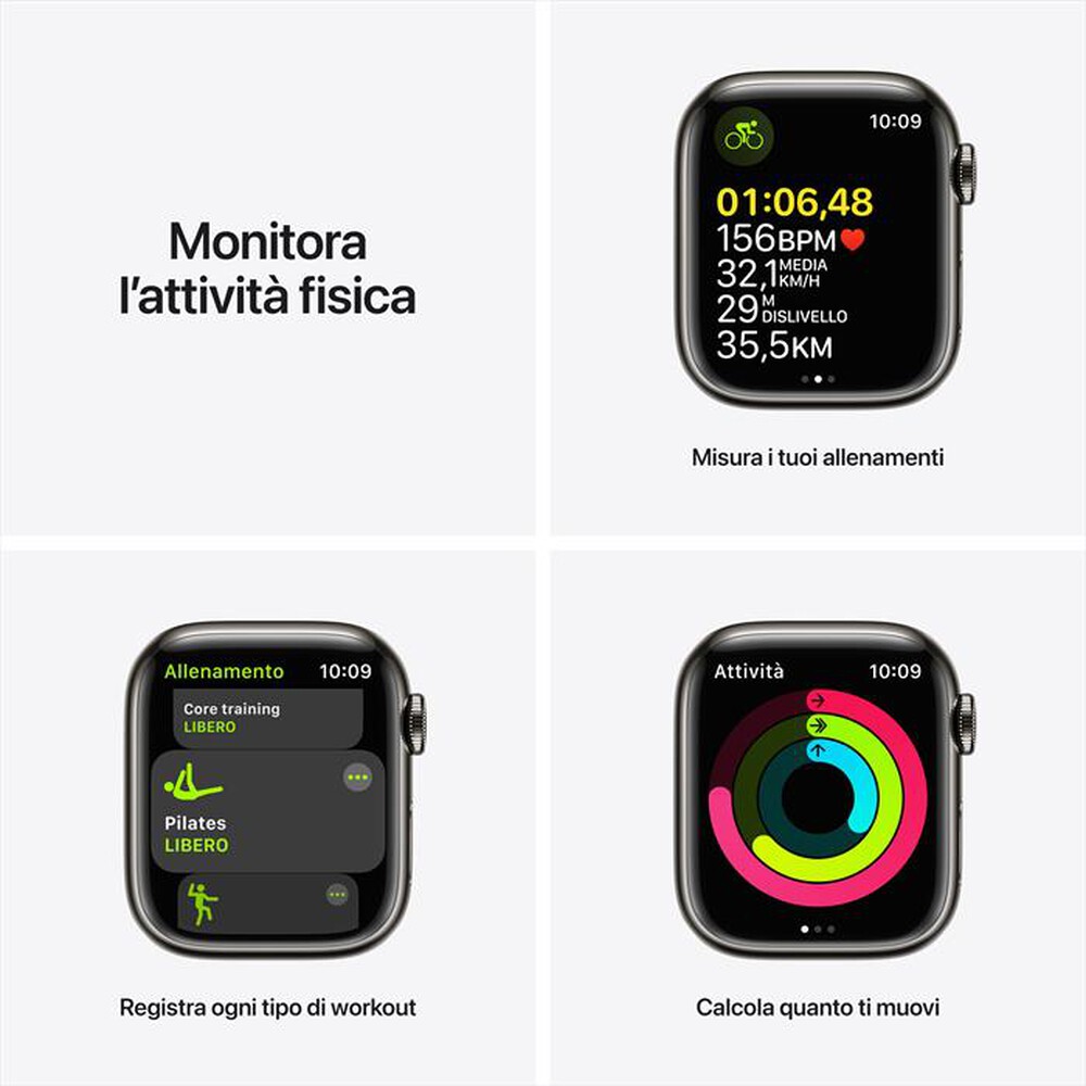 "APPLE - WATCH SERIES 7 GPS + CELLULAR 41MM IN ACCIAIO INOX-Grafite con Sport mezzanotte"