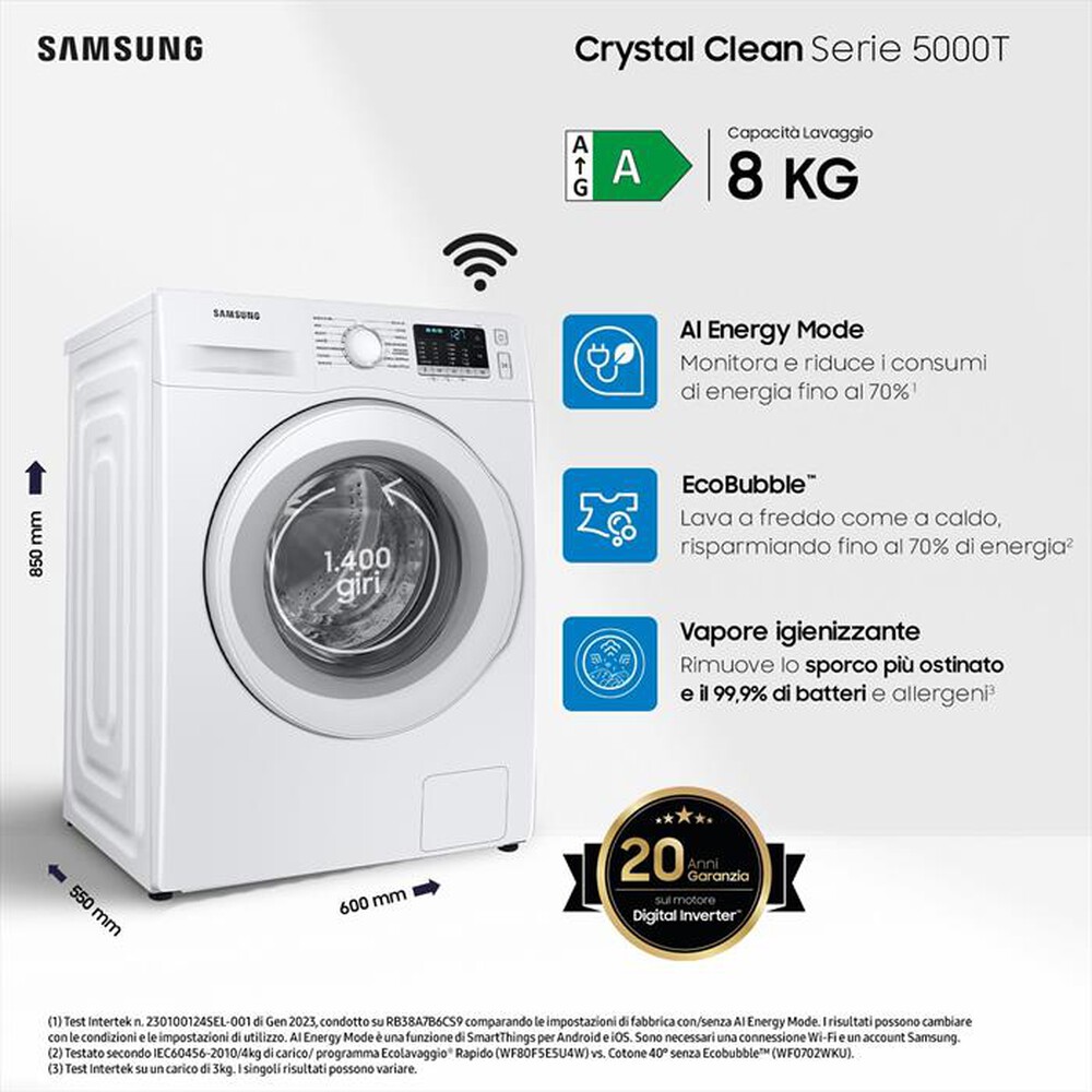 "SAMSUNG - Lavatrice WW80CGC04DTEET 8 Kg Classe A-bianco"