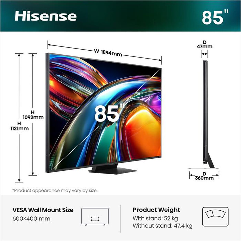 Immagine del prodotto HISENSE - Smart TV MINI LED 4K 85" 85UR9S-NERO