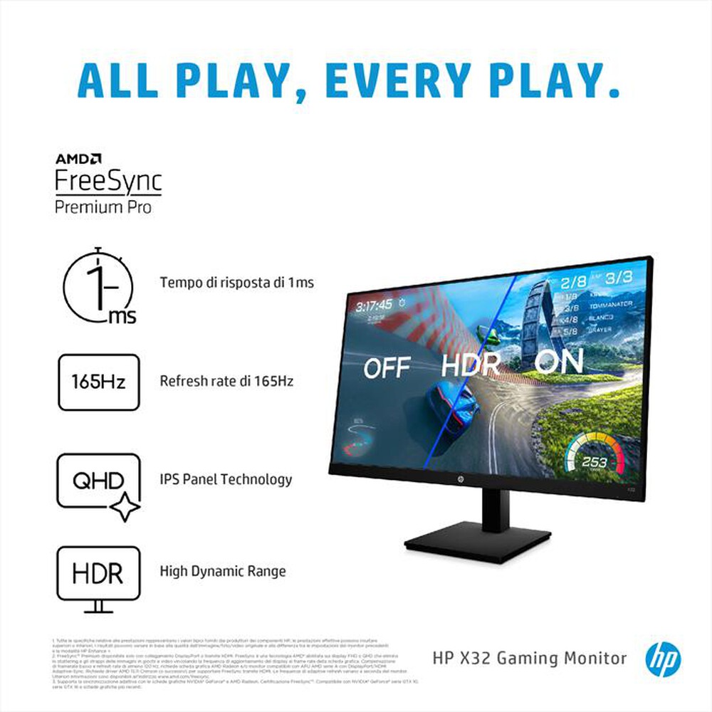 "HP - Monitor 31,5\" X32 QHD GAMING-Nero"