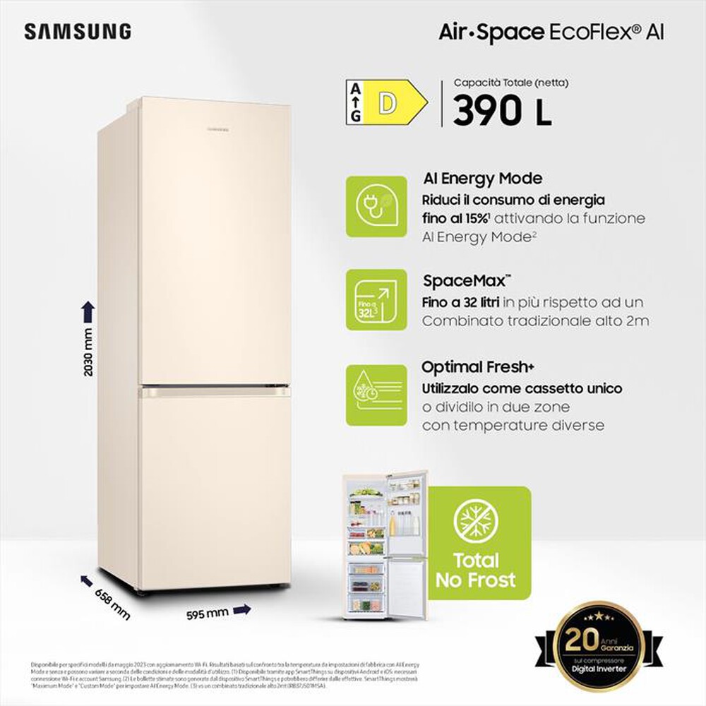 "SAMSUNG - Frigorifero combinato RB38C603DEL/EF ClasseD 390lt-SABBIA"