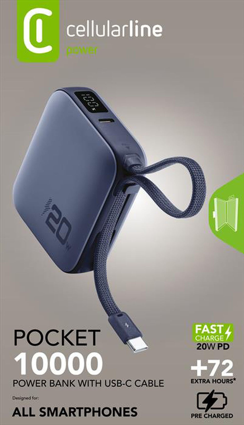 Immagine del prodotto CELLULARLINE - POWER BANK POCKET 10000 MAH 20W PORTA USB-C-Blu