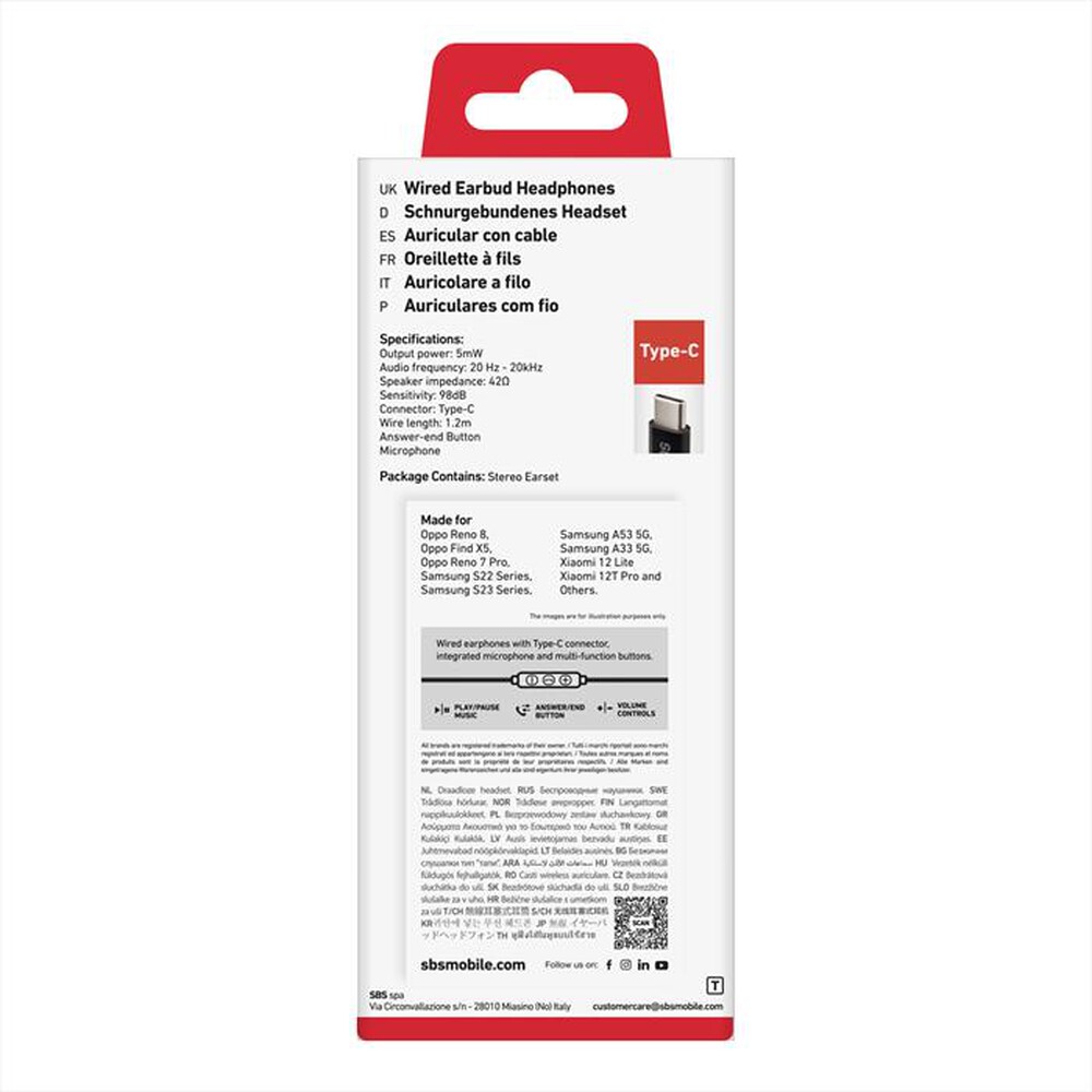 Immagine del prodotto SBS - Auricolare con filo TEINEARTYCMETK-Nero