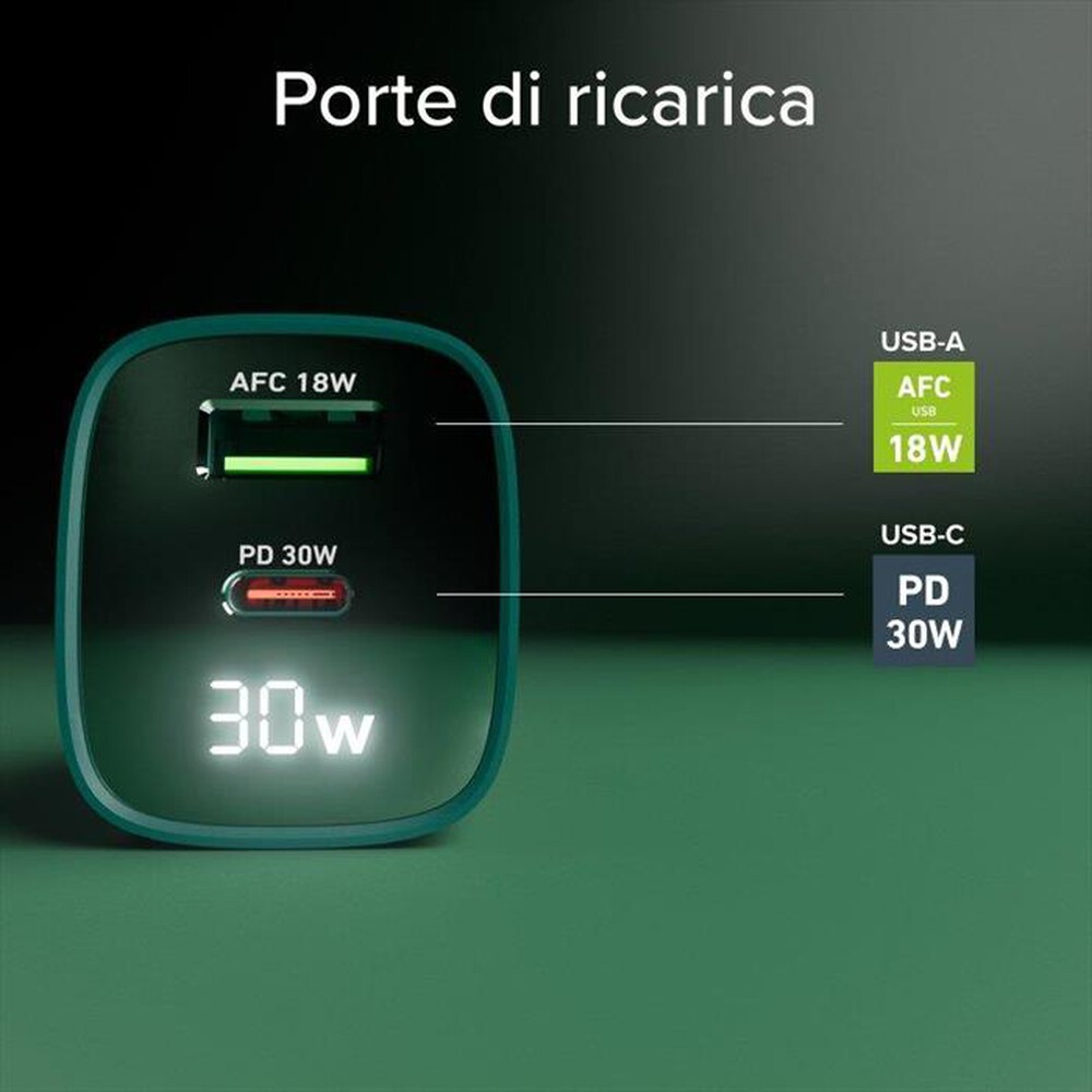 Immagine del prodotto SBS - Caricabatterie da muro TETRGANLCD1USB1C30G-Verde