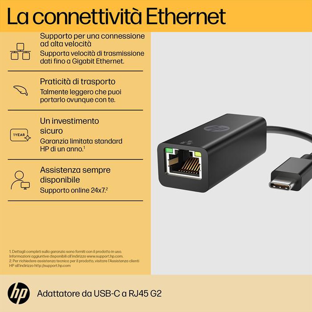 Immagine del prodotto HP - USB-C TO RJ45 ADAPTER G2-Nero