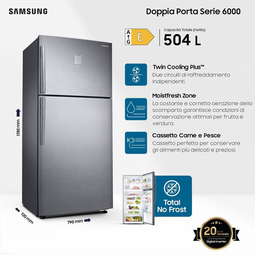 "SAMSUNG - Frigorifero 2 porte RT50K633PSL/ES Classe E 516lt-INOX"