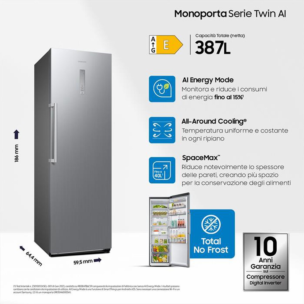 Immagine del prodotto SAMSUNG - Frigorifero 1 porta RR39C7BJ5S9/EF Classe E 387 lt-METAL INOX