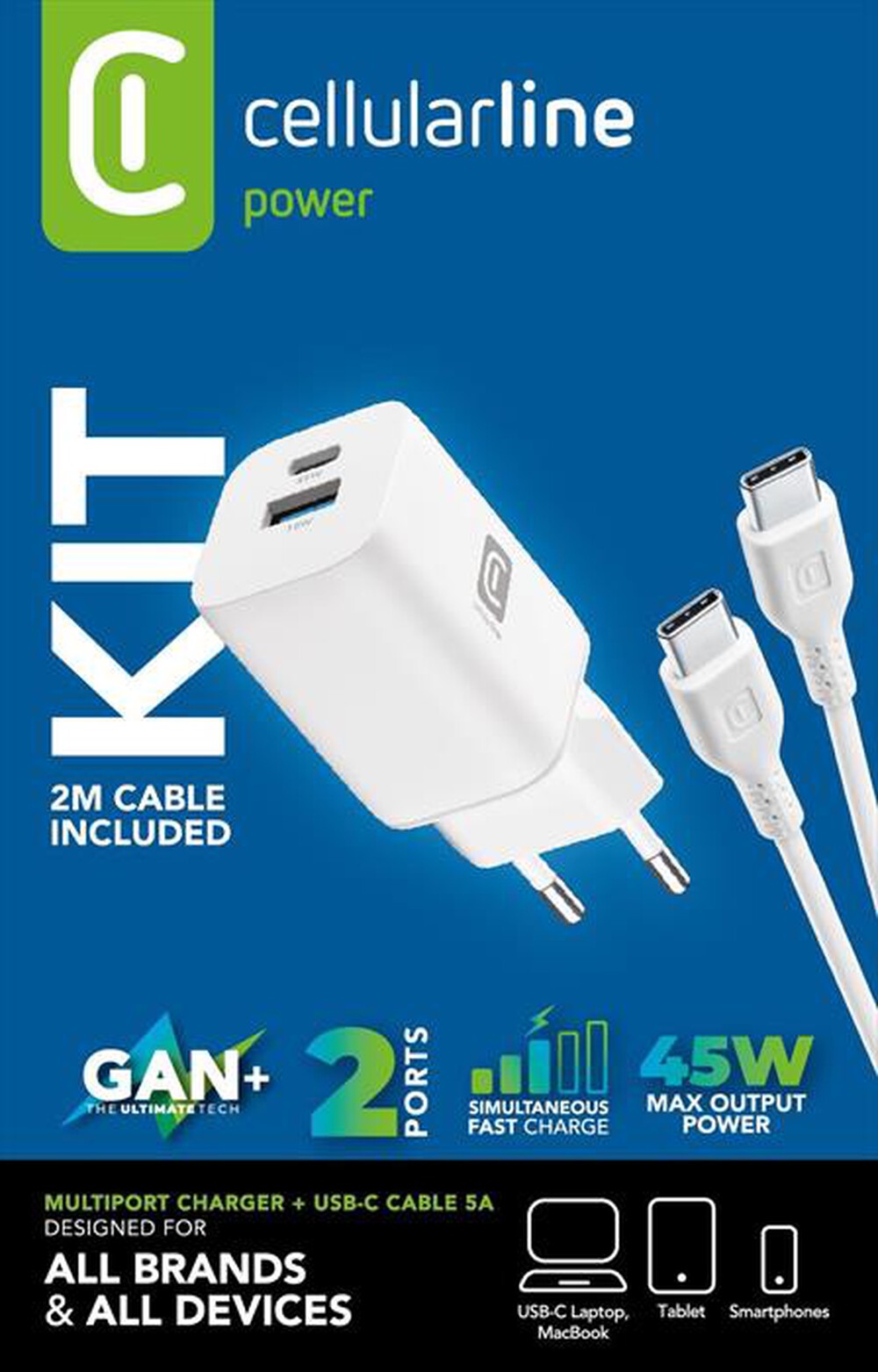 Immagine del prodotto CELLULARLINE - Caricabatterie multiporta GaN+ da 45 W-Bianco