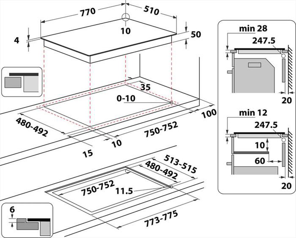 Immagine del prodotto INDESIT - Piano cottura induzione IB 21B77 NE 77 cm-Nero