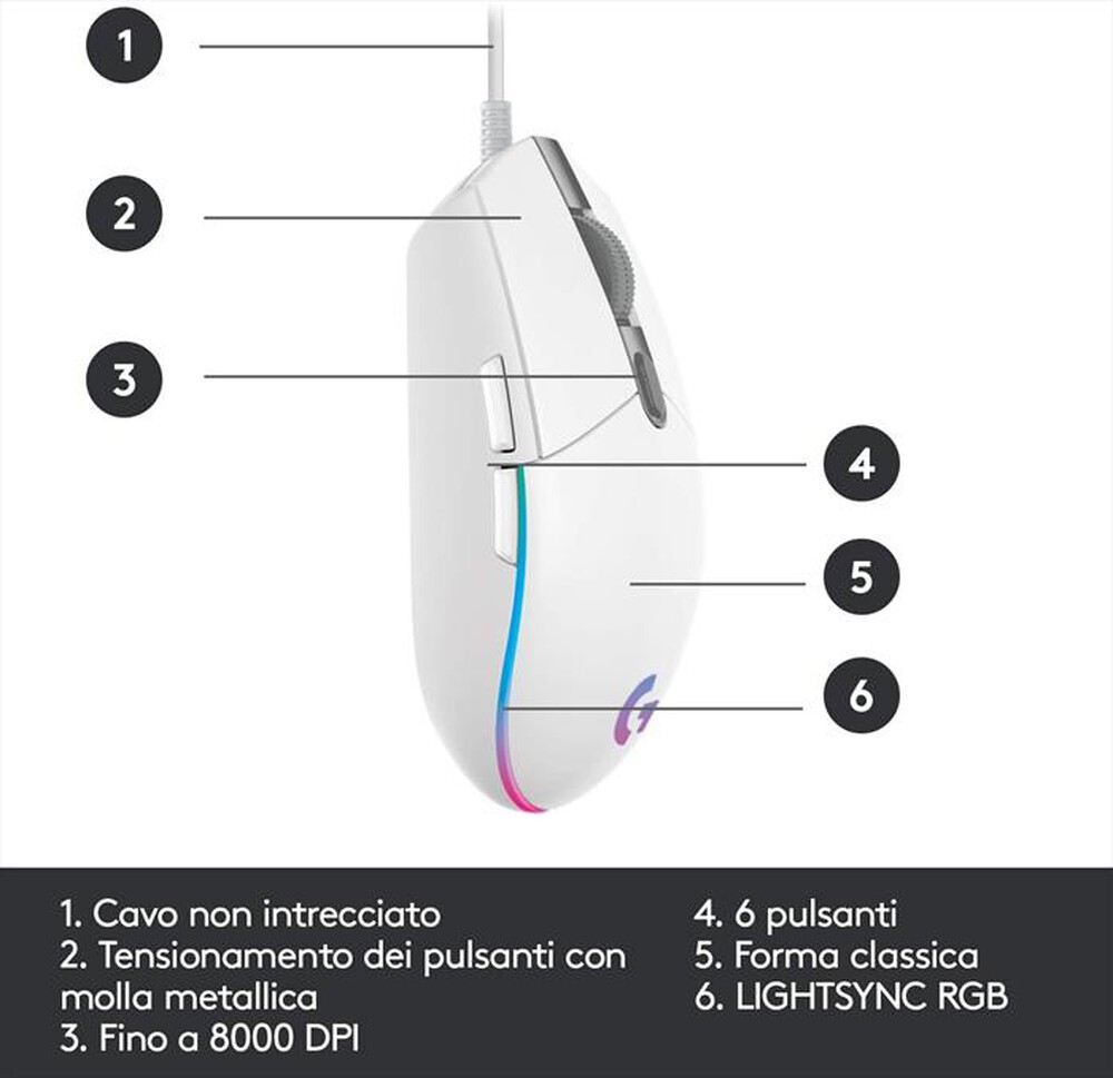 "LOGITECH - G203 LIGHTSYNC-Bianco"