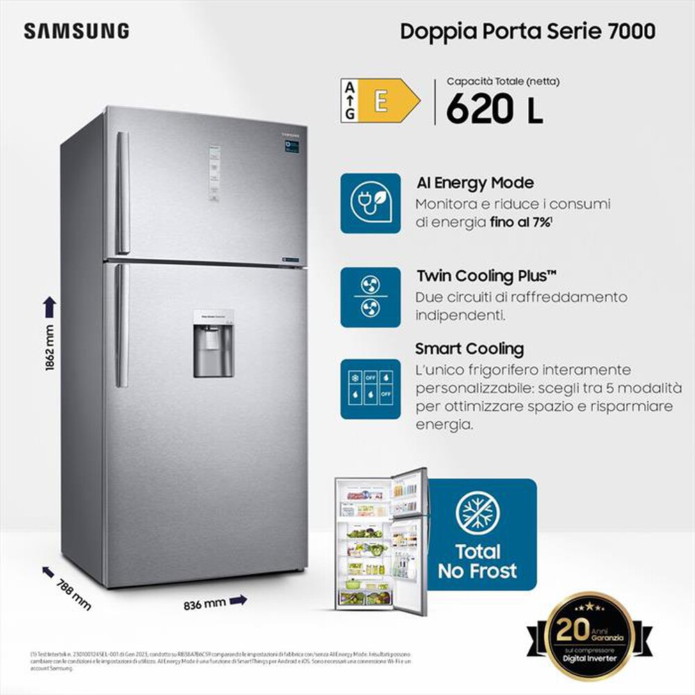 "SAMSUNG - Frigorifero 2 porte RT62K711RSL/ES Classe E 620 lt-INOX"
