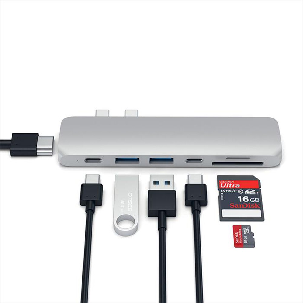 "SATECHI - PRO HUB USB-C CON 4K HDMI + USB-C + CARD READER-SILVER"