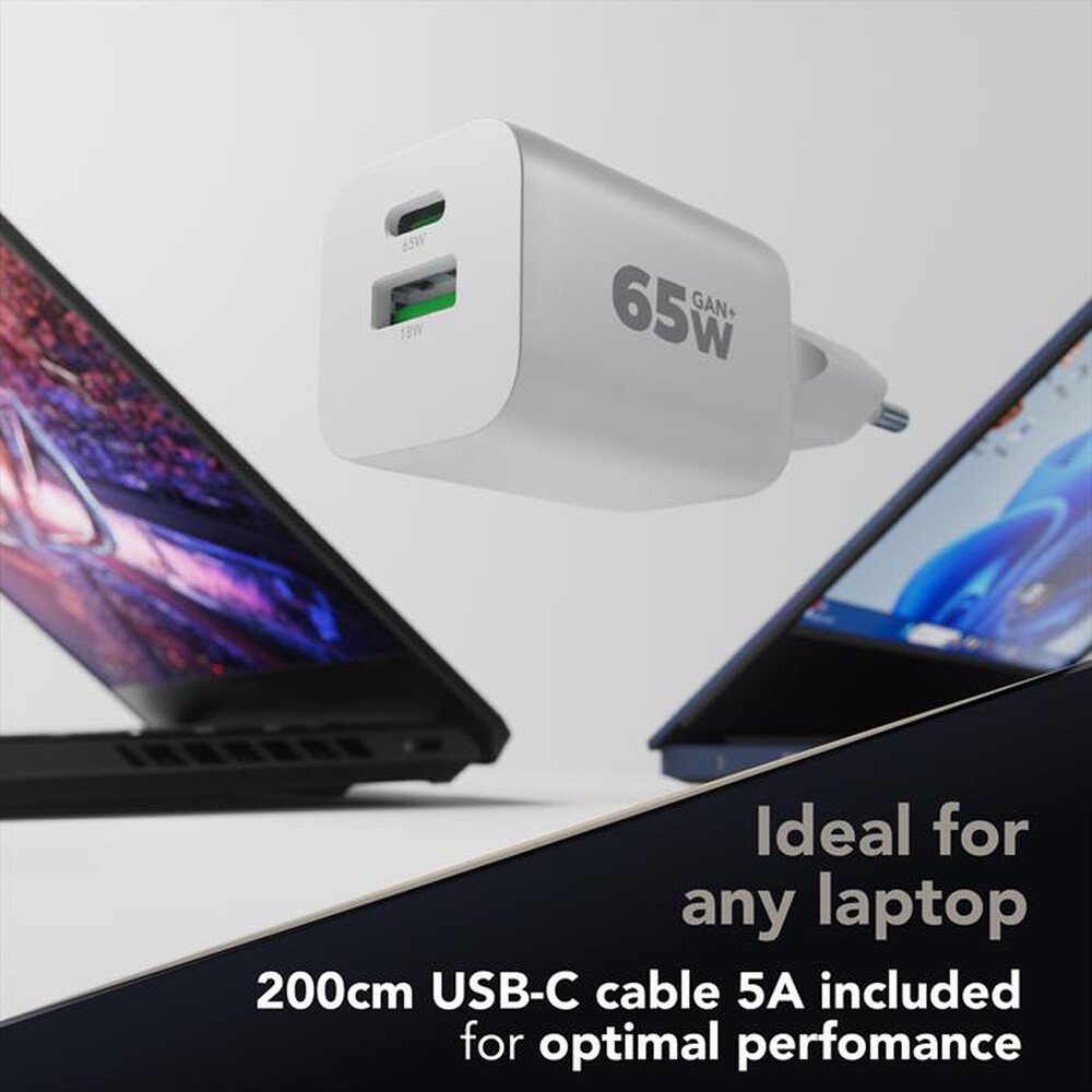 Immagine del prodotto CELLULARLINE - Kit caricabatterie GaN 65W Dual Port USB A + USB C-Bianco