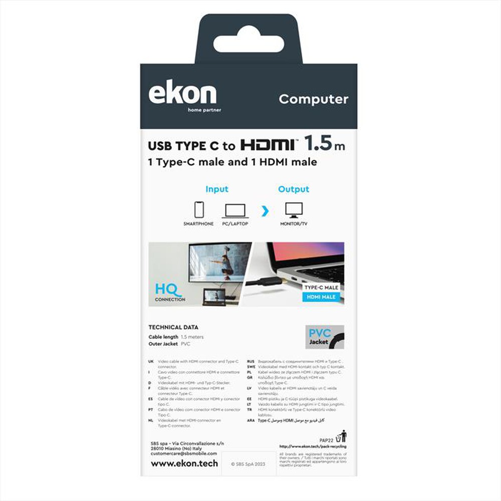 "EKON - Cavo USB Type C a HDMI 4K ECITTYCHDMI4K15MMK-Nero"