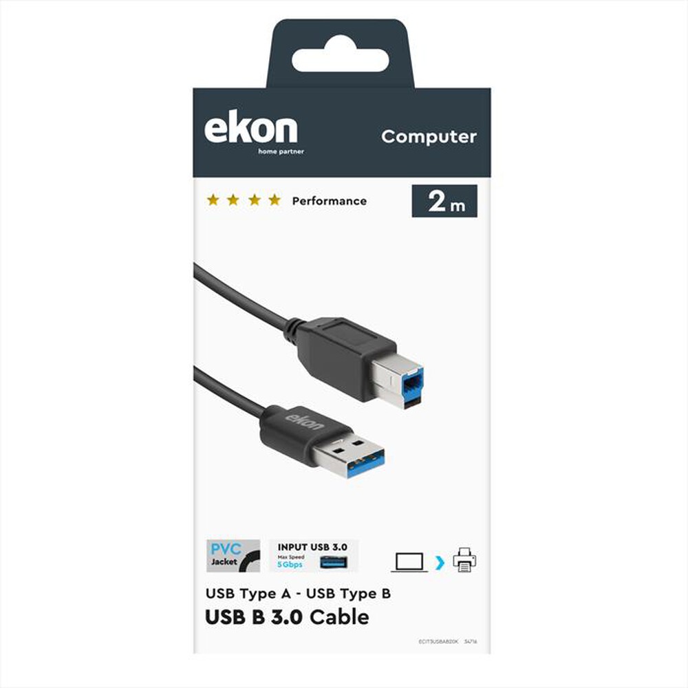 "EKON - Cavo USB ECIT3USBAB20K-Nero"