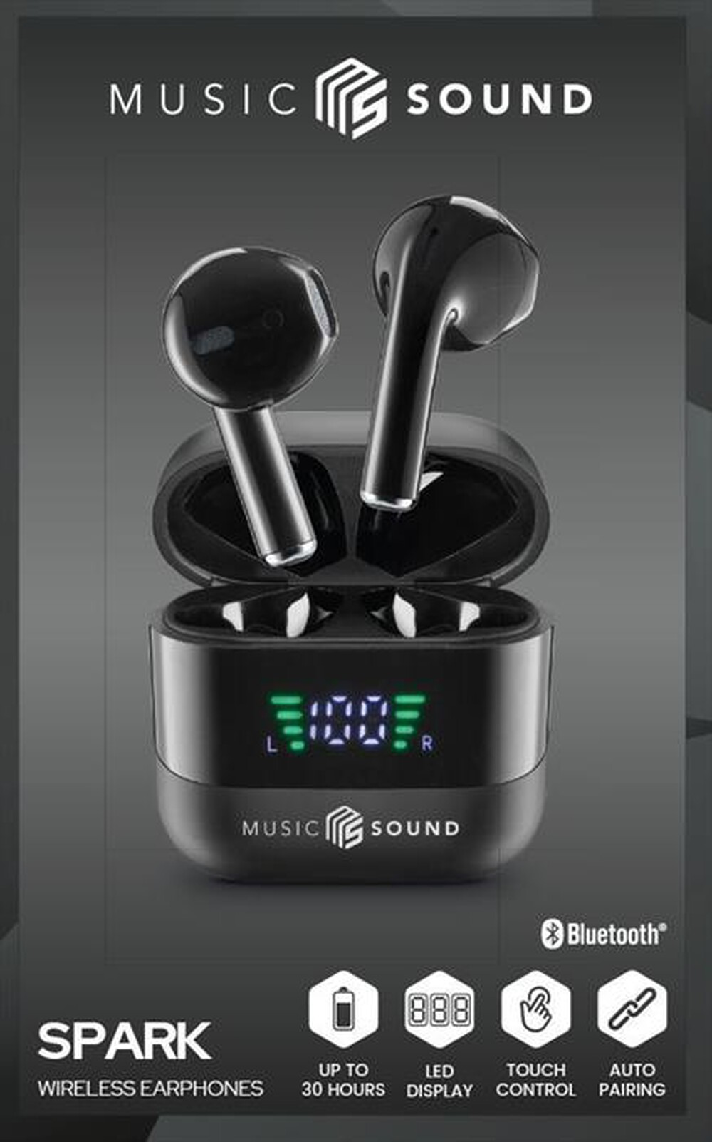 Immagine del prodotto MUSIC SOUND - AURICOLARI TWS CON DISPLAY LED-Black