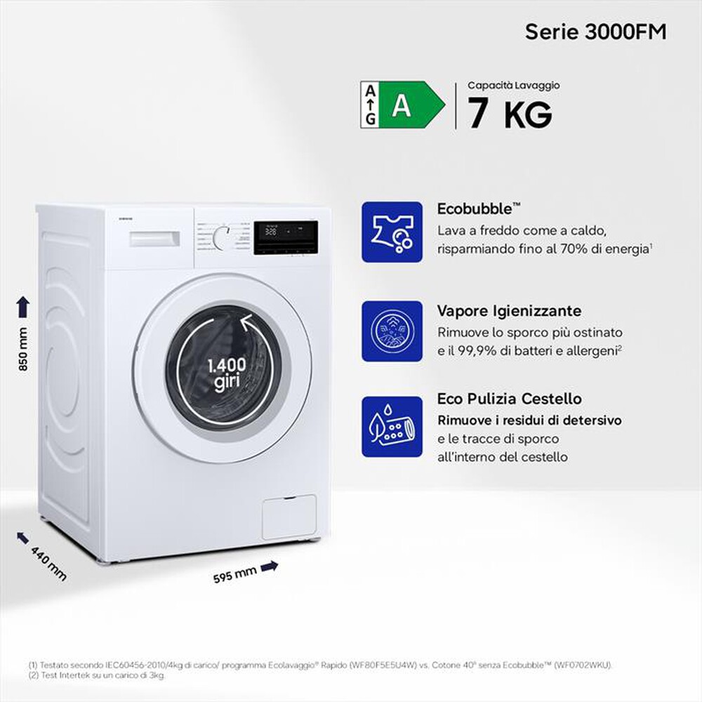 Immagine del prodotto SAMSUNG - Lavatrice WW70FG3M05TWET 7Kg 1400 giri-Bianco