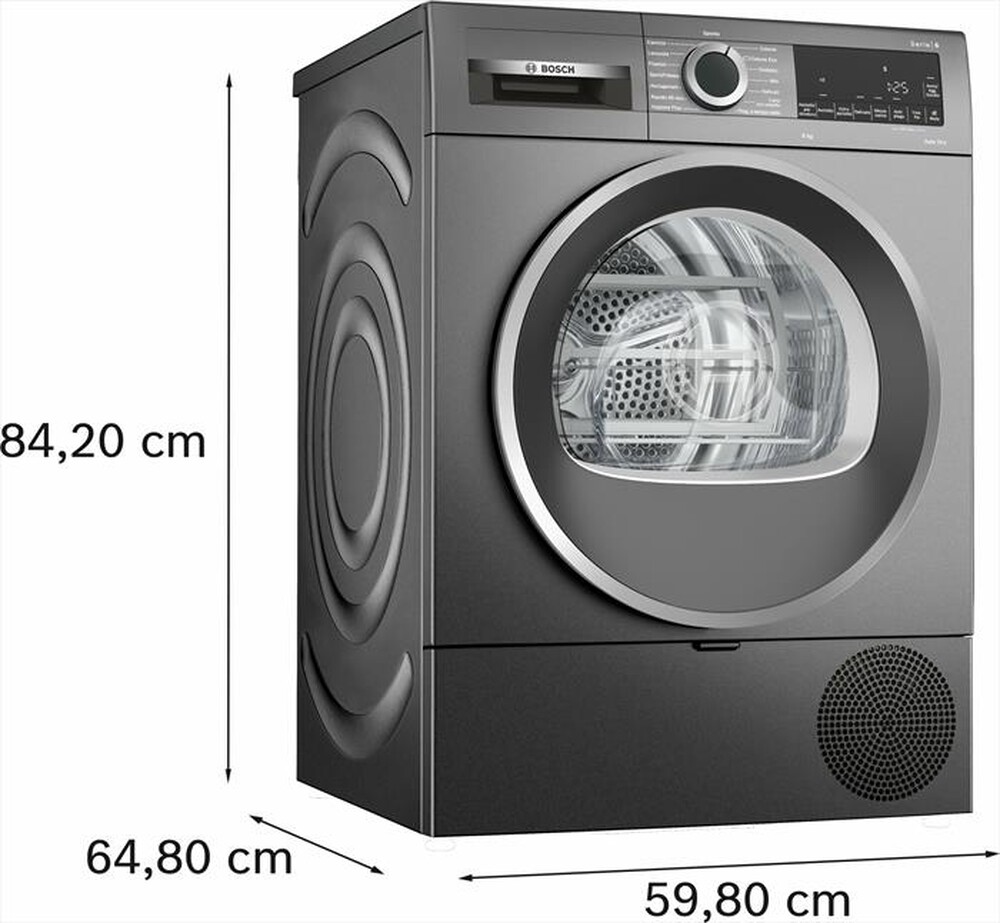 "BOSCH - Asciugatrice WQG233DRIT 8 Kg Classe A+++-GRIGIA ANTRACITE"