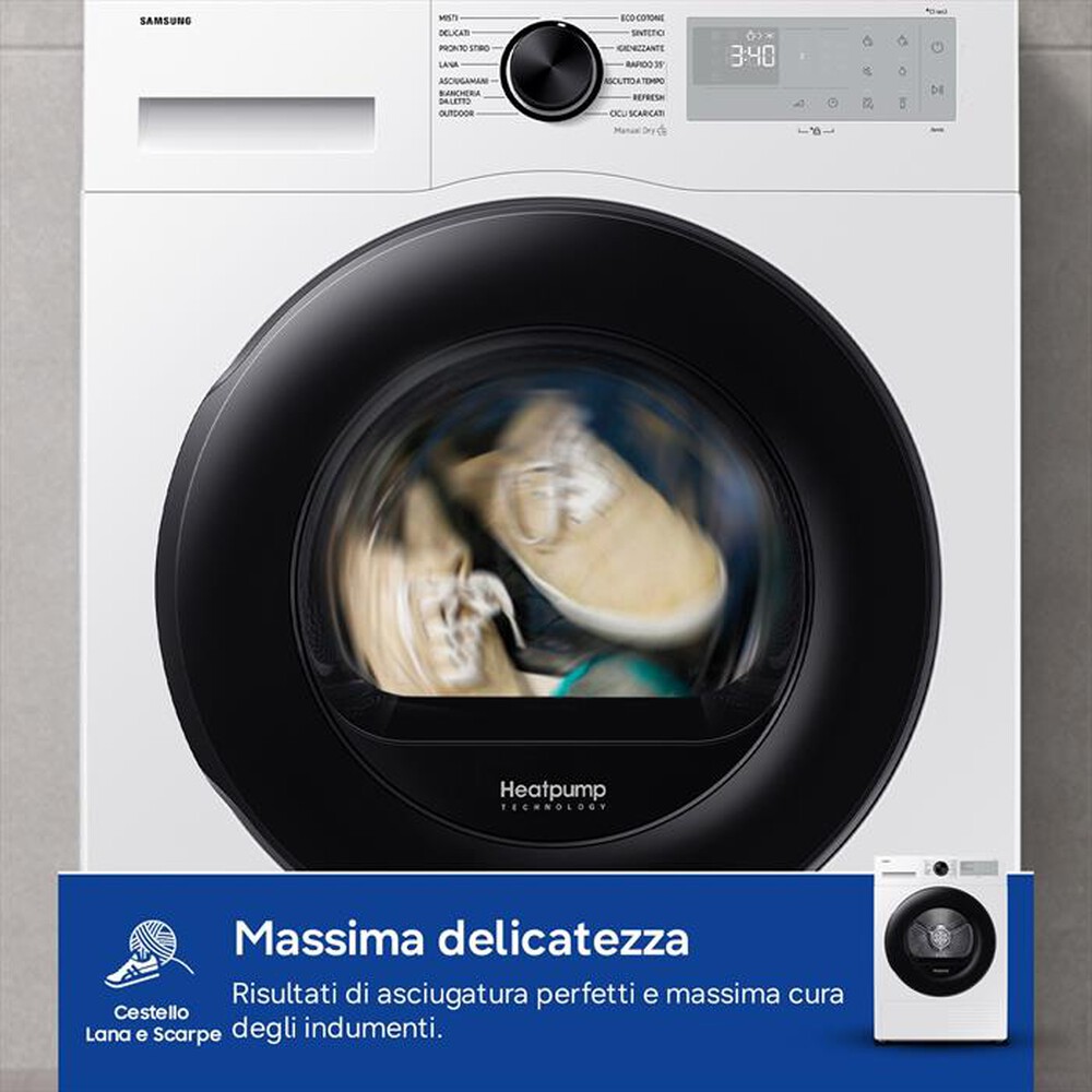 Immagine del prodotto SAMSUNG - Asciugatrice DV90DG52A0AHET 9KG Classe C-Bianco obl&ograve; nero display silve