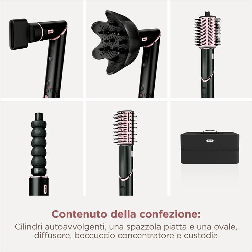 "SHARK - STYLER ASCIUGACAPELLI SHARK FLEXSTYLE COMPLETE SET-Nero e Rosa Gold"