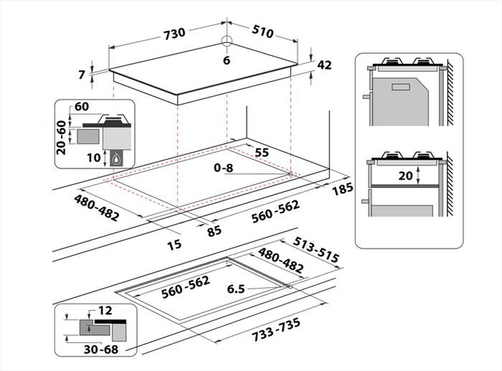 Immagine del prodotto INDESIT - ING 72T/BK 1 PIANO GAS VETRO NERO 75CM