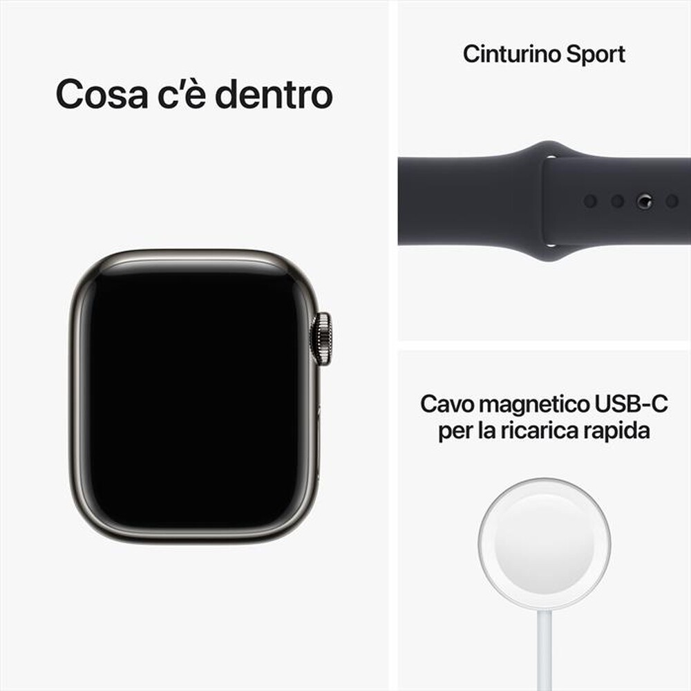 "APPLE - Watch Series 8 GPS + Cellular 41mm Acciaio-Grafite - Mezzanotte"