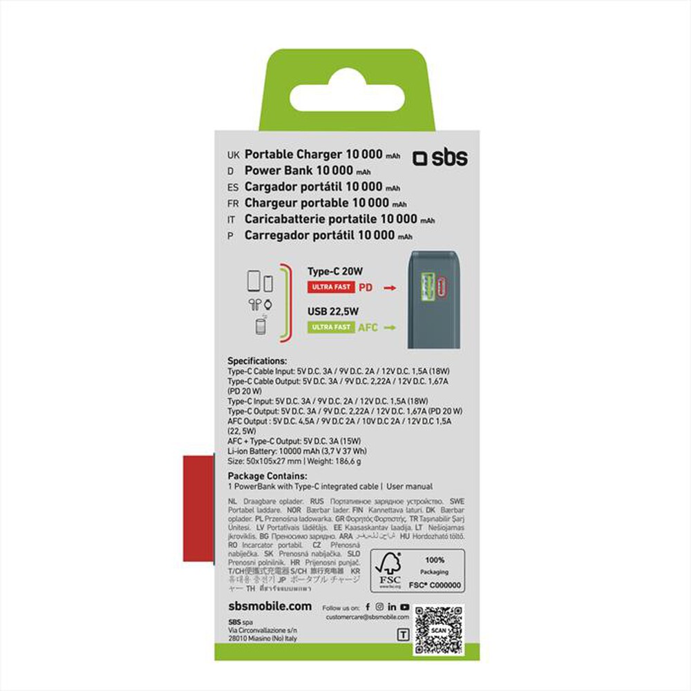 Immagine del prodotto SBS - Powerbanks TTBB10000LCDTCPD20A-Azzurro