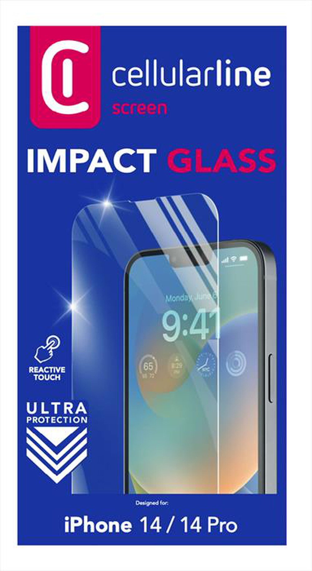 "CELLULARLINE - Tempered Glass TEMPGLASSIPH14 per iPhone 14/14 Pro-Trasparente"