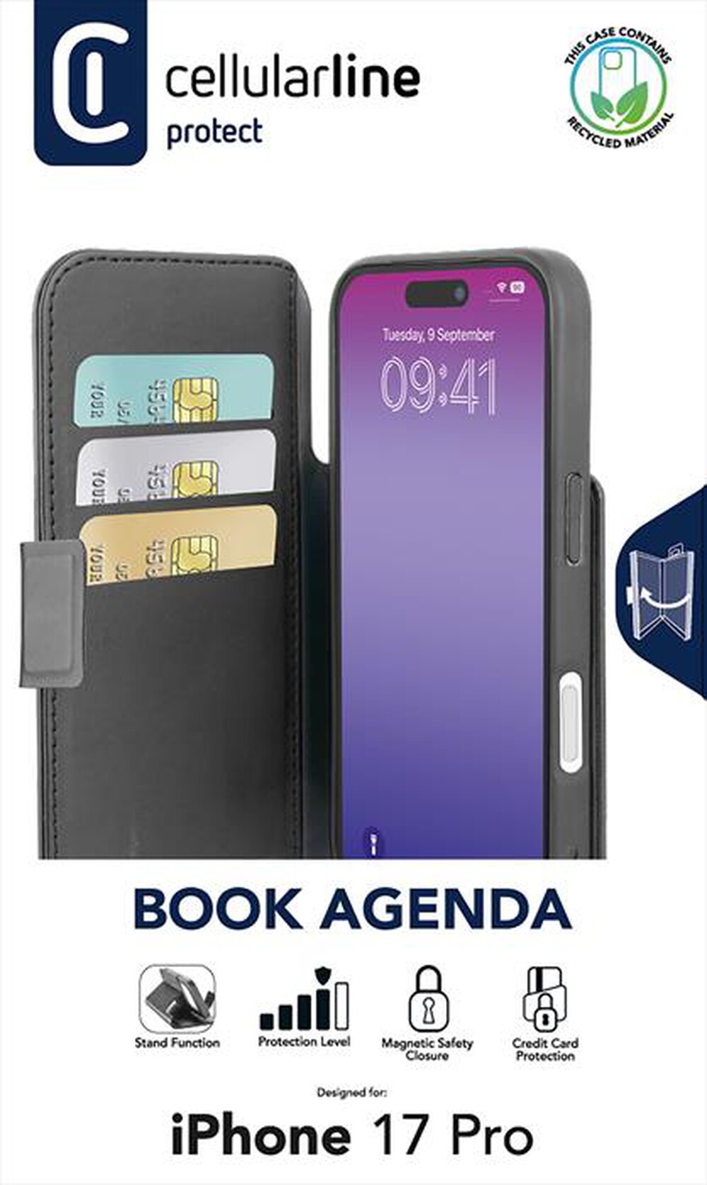 Immagine del prodotto CELLULARLINE - Custodia a libro BOOK AGENDA per IPHONE 17 PRO-Nero