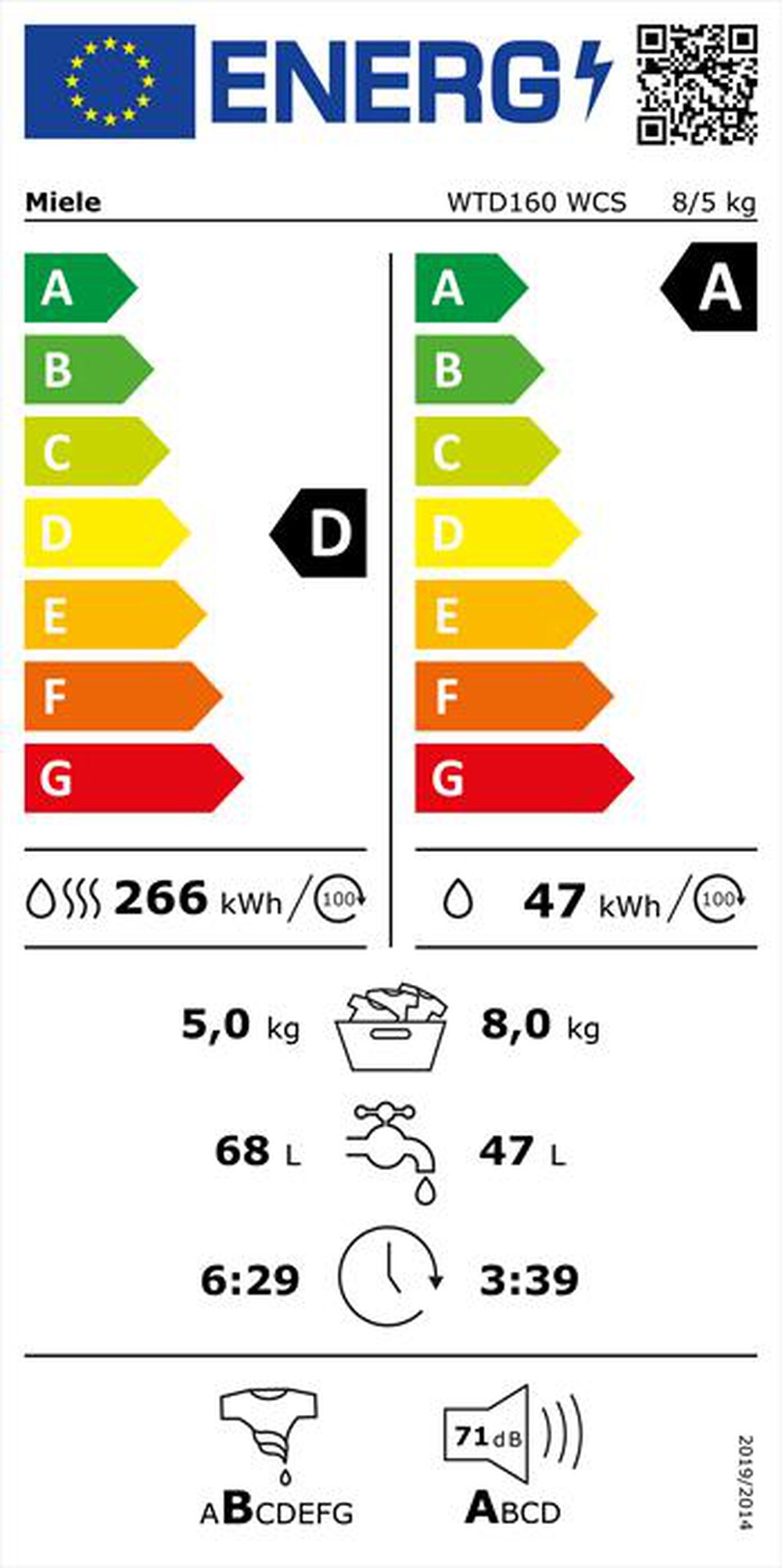 "MIELE - Lavasciuga WTD 160 WCS 8/5 Kg Classe D"