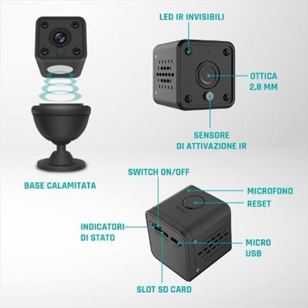 "ISNATCH - HEYCAM MINI - MINI TELECAMERA WI-FI DA INTERNI HD-Nero"