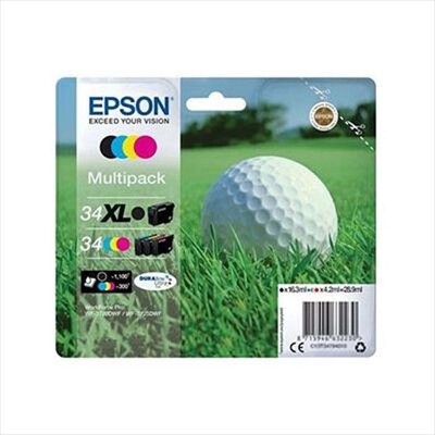 EPSON - 34 CARTUCCE DI INCHIOSTRO PALLINA DA GOLF NXL, CMG-Nero, Ciano, Magenta, Giallo
