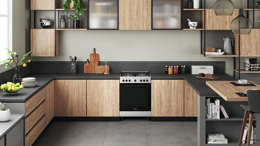 "HOTPOINT ARISTON - Cucina HS68G5PHX/E Classe A-Nero, Acciaio inossidabile"