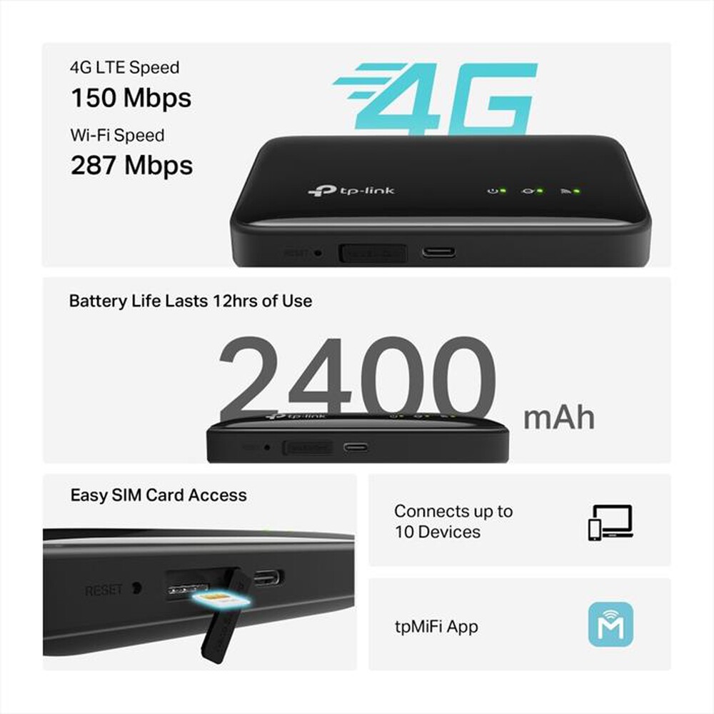 Immagine del prodotto TP-LINK - Router 150MBPS AX300 4G LTE MOBILE WI-FI-Nero