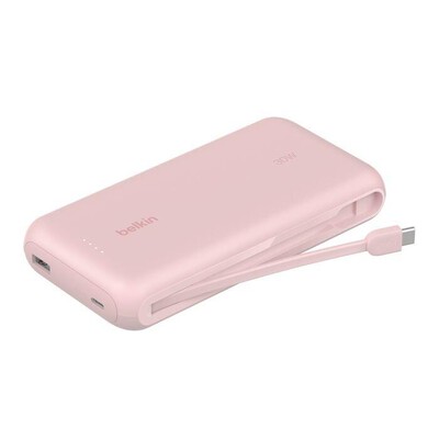 BELKIN - 20K PD30W INTEGRATED USB-C CABLE POWER BANK - PINK-Rosa