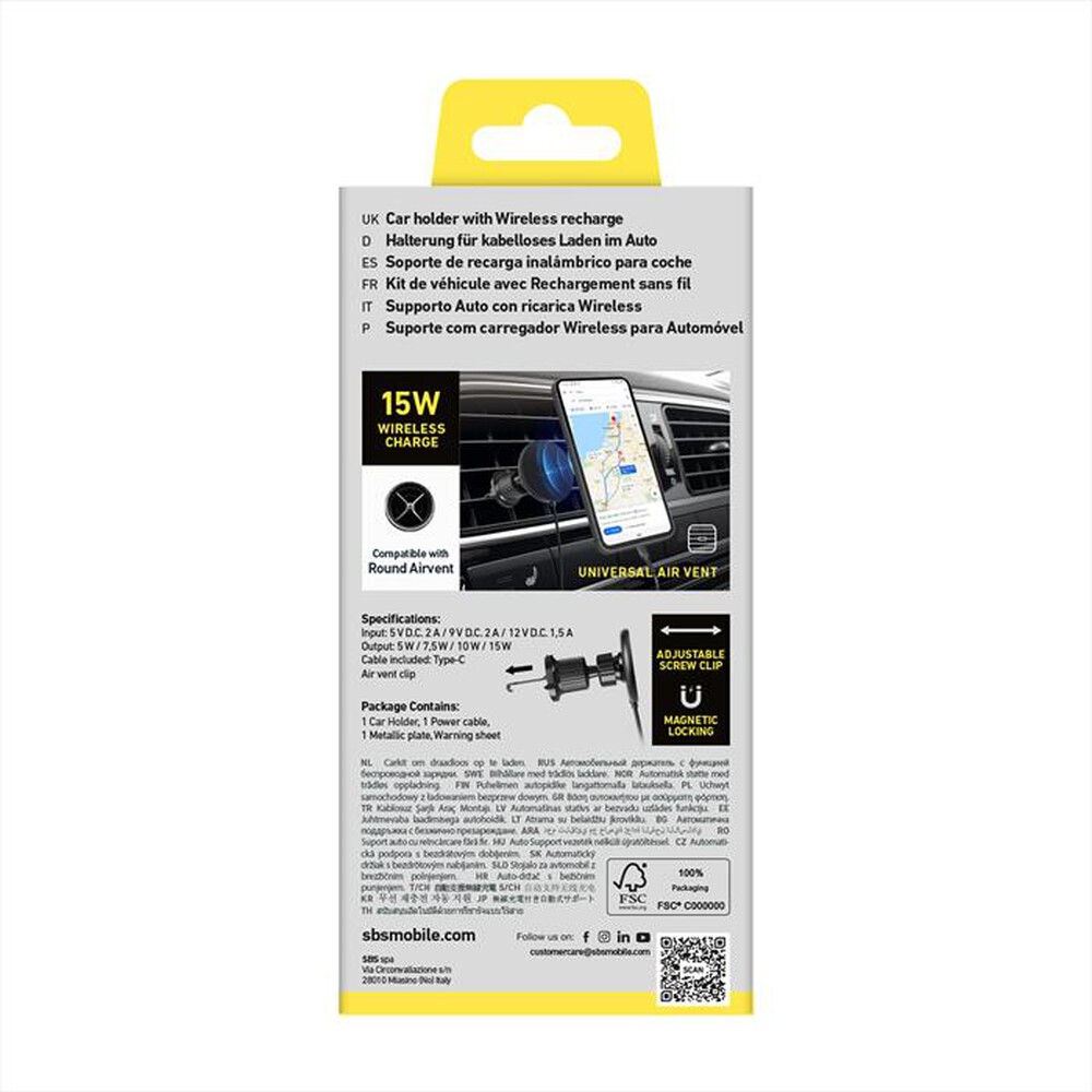 "SBS - Car holder wireless TESUPPMAG15WVENT-Nero"