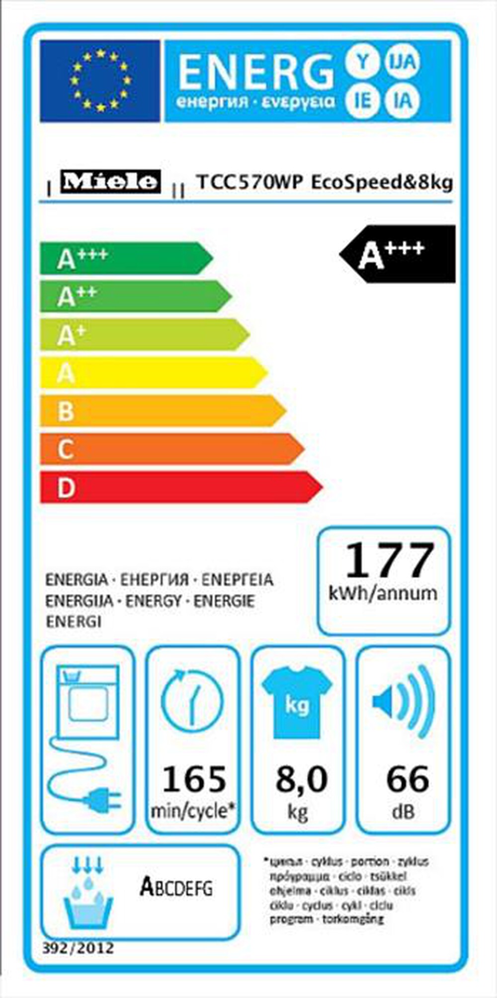 "MIELE - Asciugatrice TCC 570 WP ECOSPEE - 8 Kg - A+++"