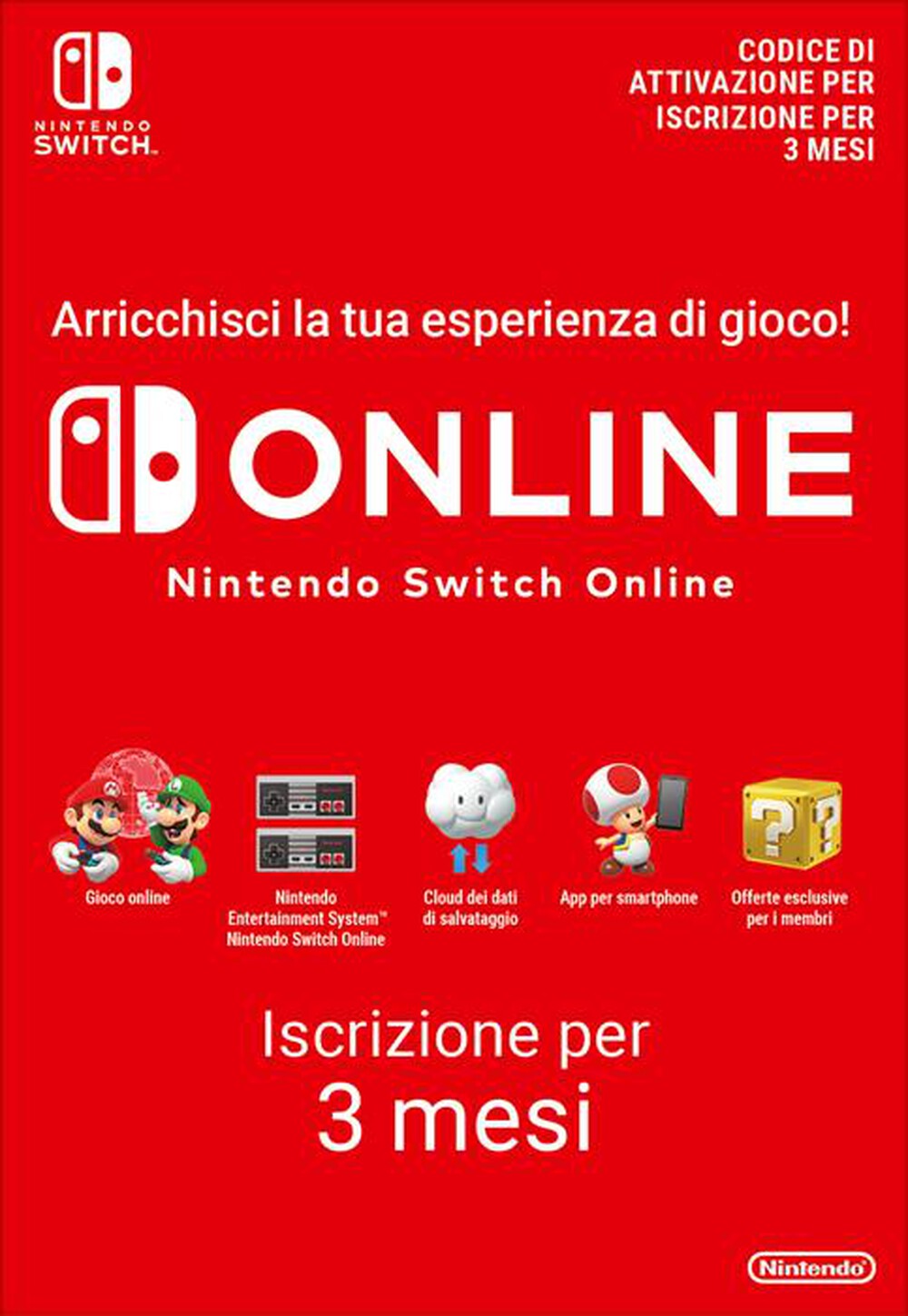 Immagine del prodotto NINTENDO - ABBONAMENTO NINTENDO SWITCH ONLINE INDIVID. 3 MESI