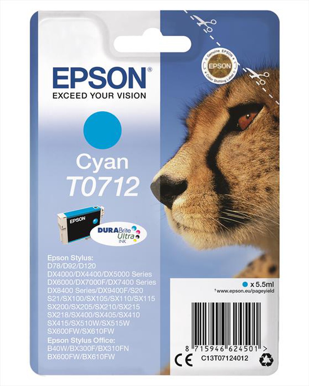 Immagine del prodotto EPSON - Cartuccia inchiostro ciano C13T07124021-Ciano