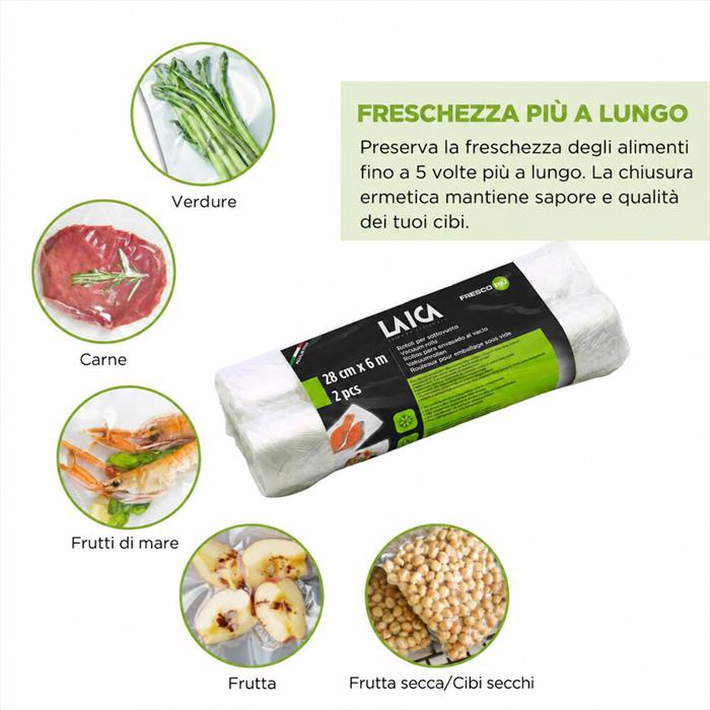 Immagine del prodotto LAICA - 2 ROTOLI PER SOTTOVUOTO CM.28X600 - VT3509-TRASPARENTE