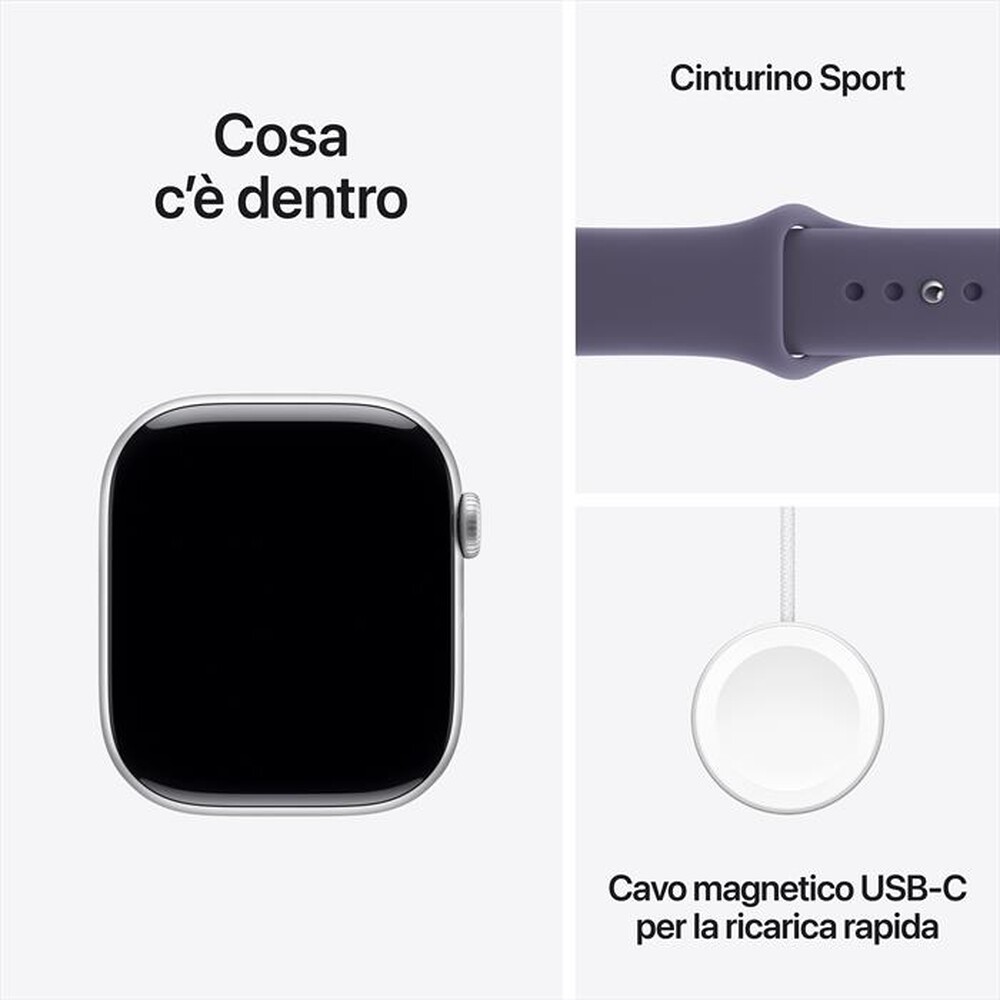 Immagine del prodotto APPLE - Watch Series 11 GPS 46mm Alluminio-Argento Sport Band Viola - M/L