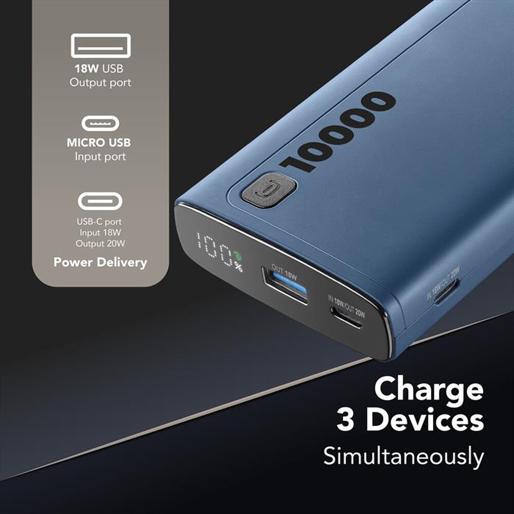 Immagine del prodotto CELLULARLINE - Caricabatterie Portatile PBDISPL01PD10000B-Blu