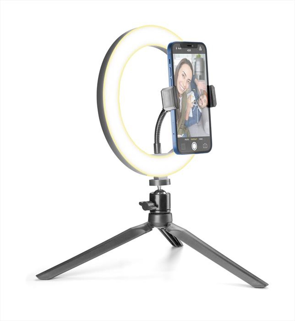 "CELLULARLINE - SELFIERINGK Treppiede con anello led per selfie-Nero"