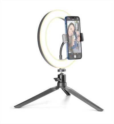 CELLULARLINE - SELFIERINGK Treppiede con anello led per selfie-Nero