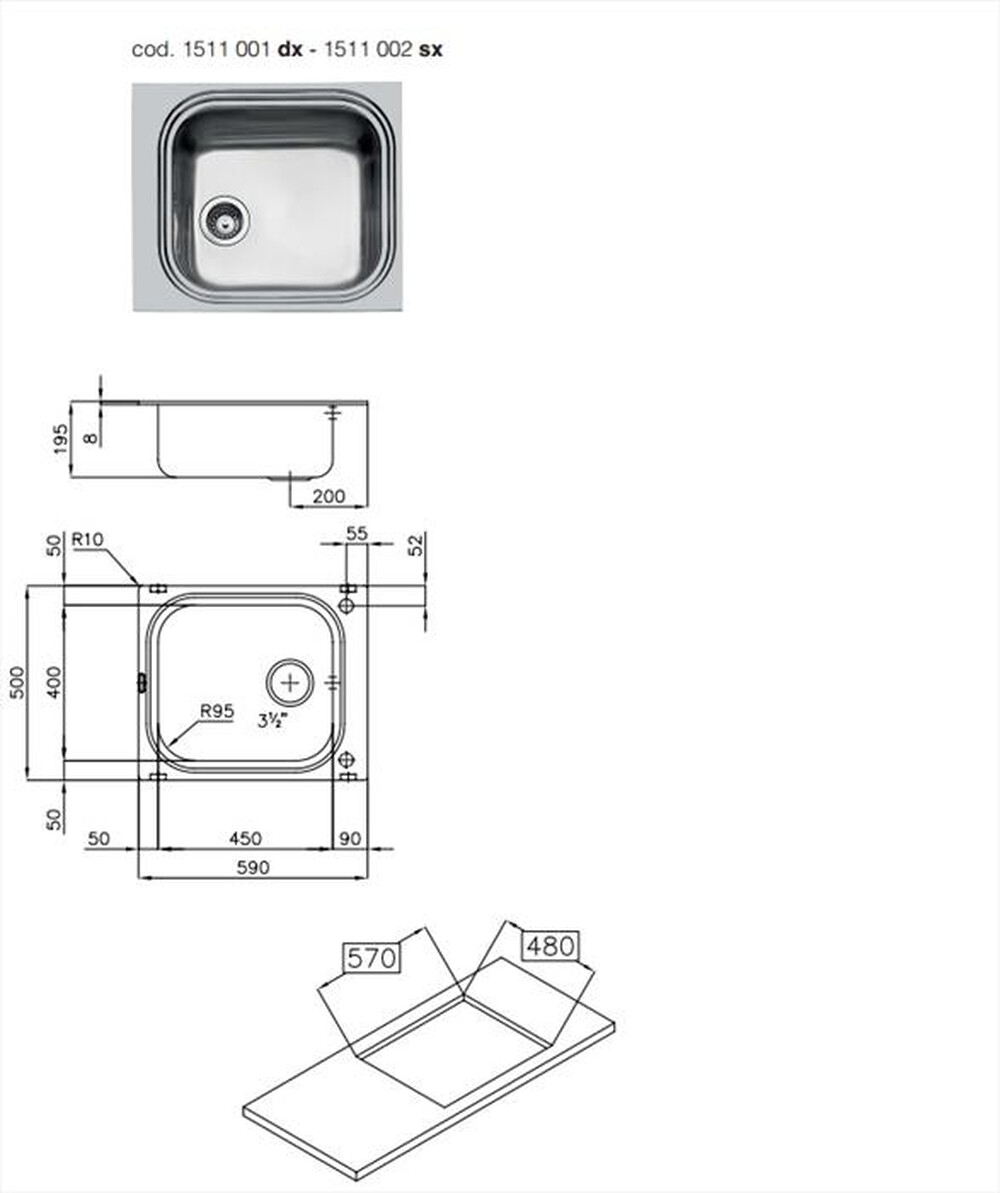 "FOSTER - Lavello lineare 1511001 Big Bowl 59.1V.45x40.STD-Acciaio AISI 304 spazzolato"
