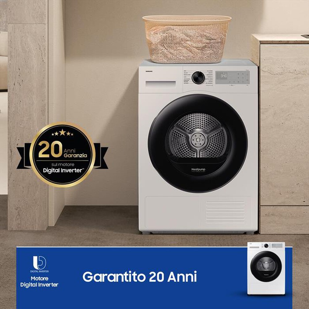 Immagine del prodotto SAMSUNG - Asciugatrice DV90DG52A0AHET 9KG Classe C-Bianco obl&ograve; nero display silve