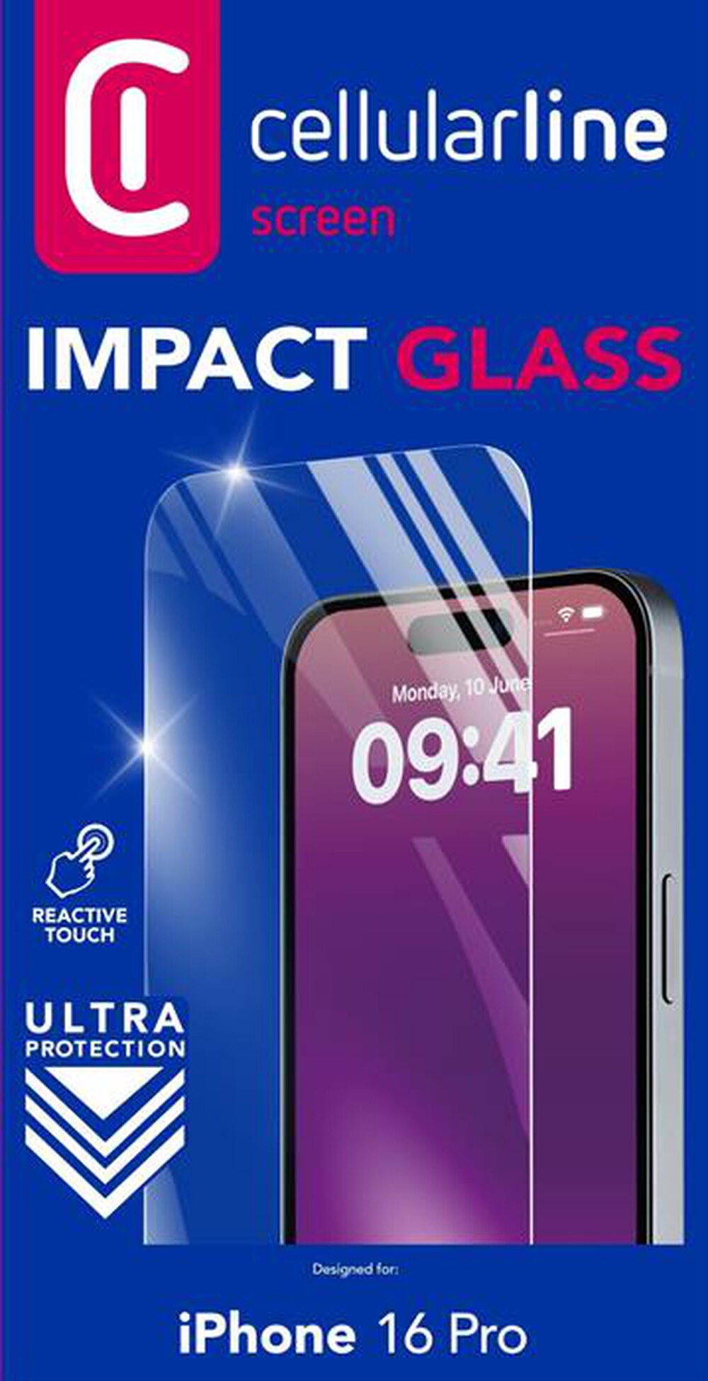 "CELLULARLINE - Vetro temperato IMPACT GLASS per iPhone 16 Pro-Transparent"