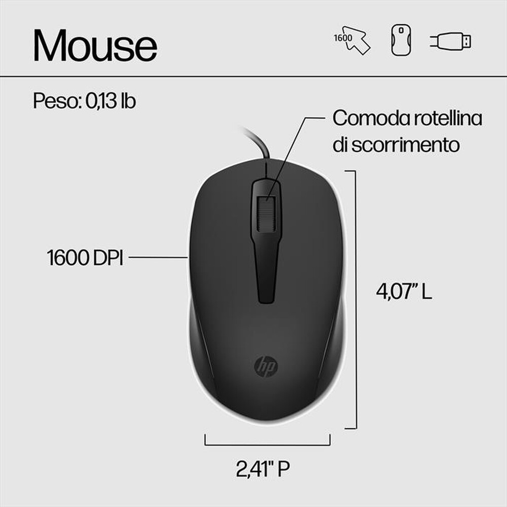 Immagine del prodotto HP - 150 TASTIERA E MOUSE CON CAVO-Nera