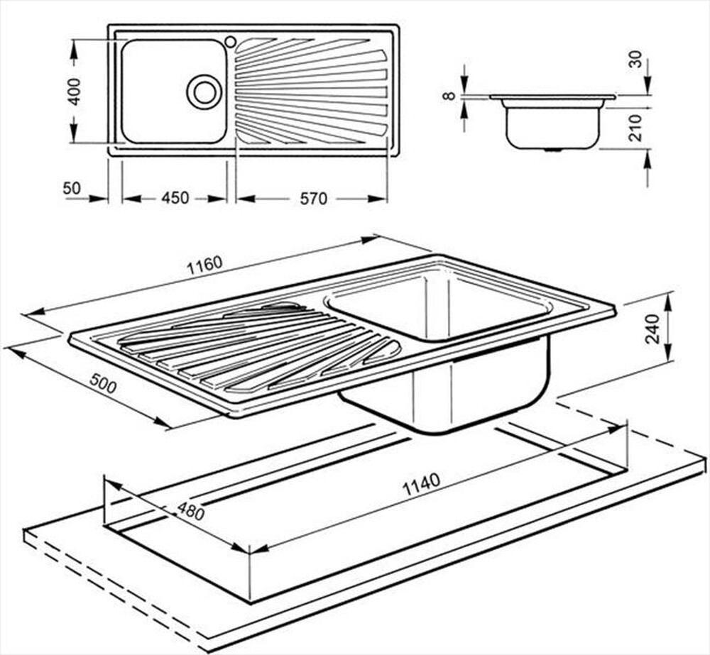 "SMEG - Lavello lineare SGE116.1S 1 vasche-Acciaio Inox"