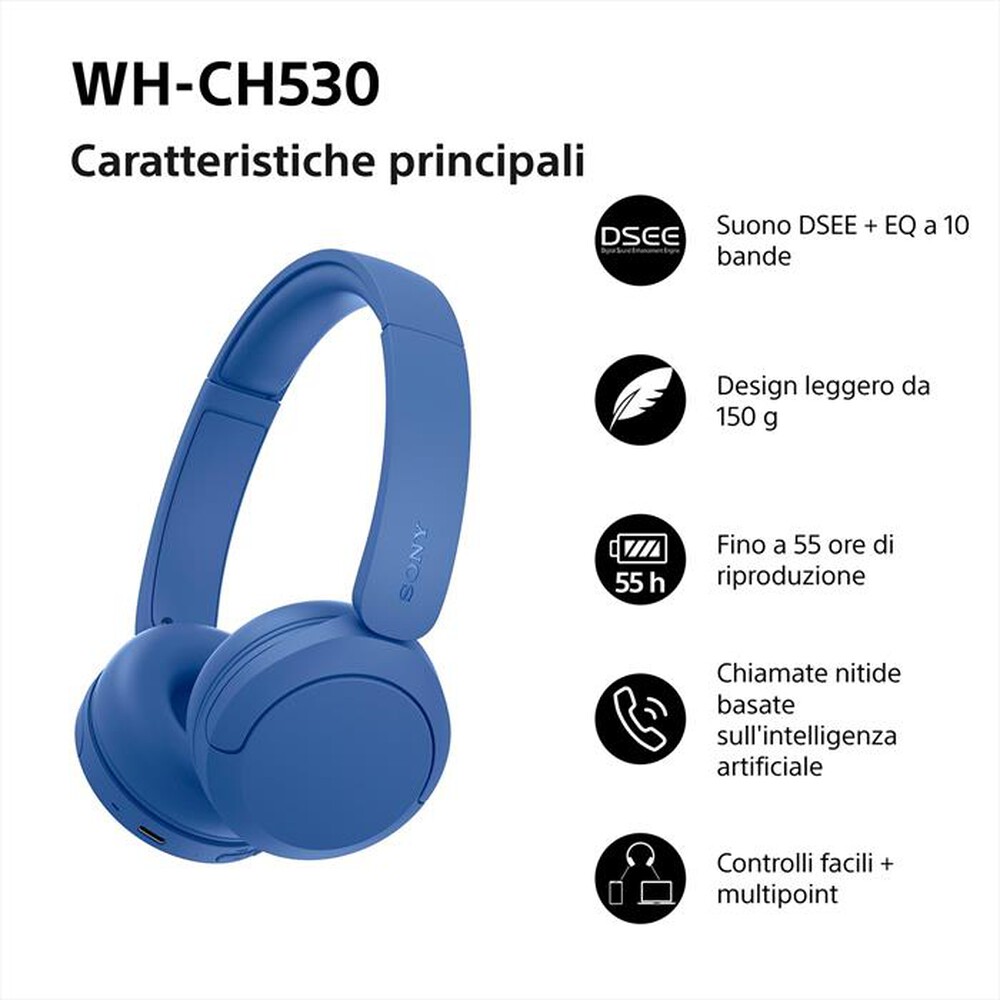 Immagine del prodotto SONY - Cuffie Bluetooth On-ear WH-CH530-Cobalt